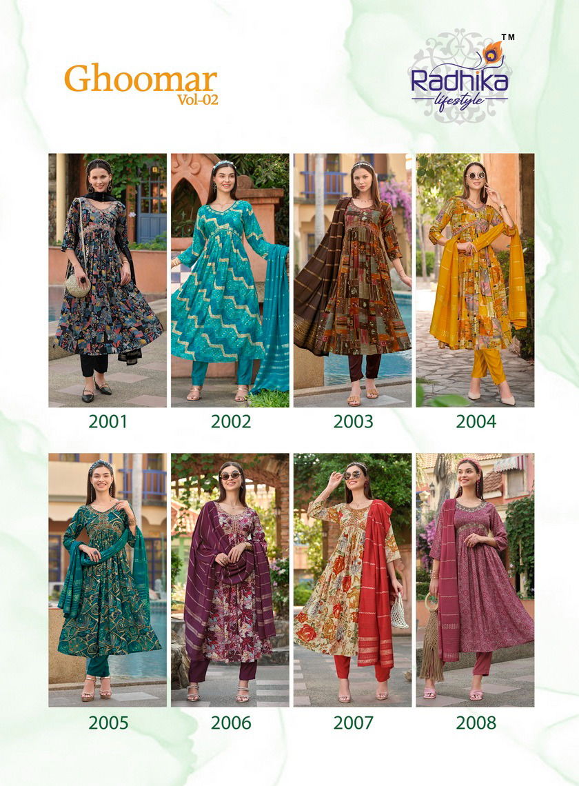 Ghoomar Vol 2 By Radhika Printed Alia Cut kurti With Bottom Dupatta
